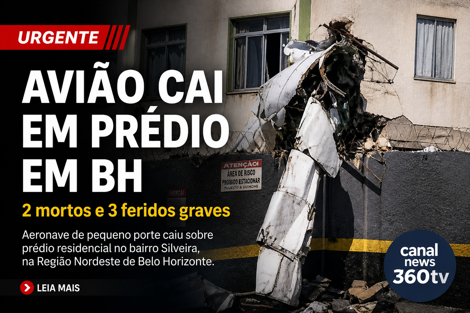 Avião de pequeno porte cai sobre prédio em Belo Horizonte; uma pessoa morre
