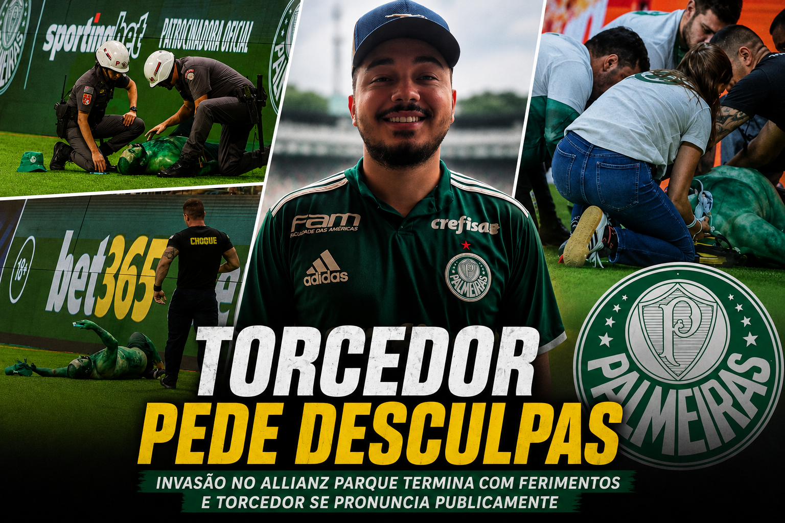 Torcedor que invadiu campo do Palmeiras publica pedido de desculpas após episódio no Allianz