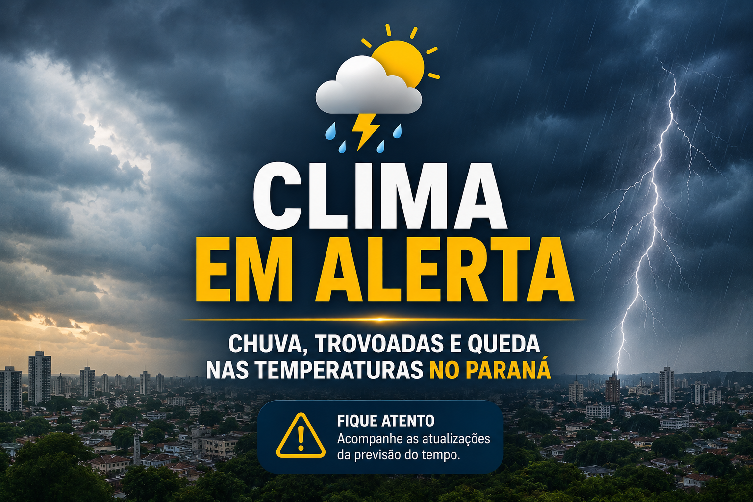 Frente fria avança e fim de semana pode ter temporais no Noroeste do Paraná
