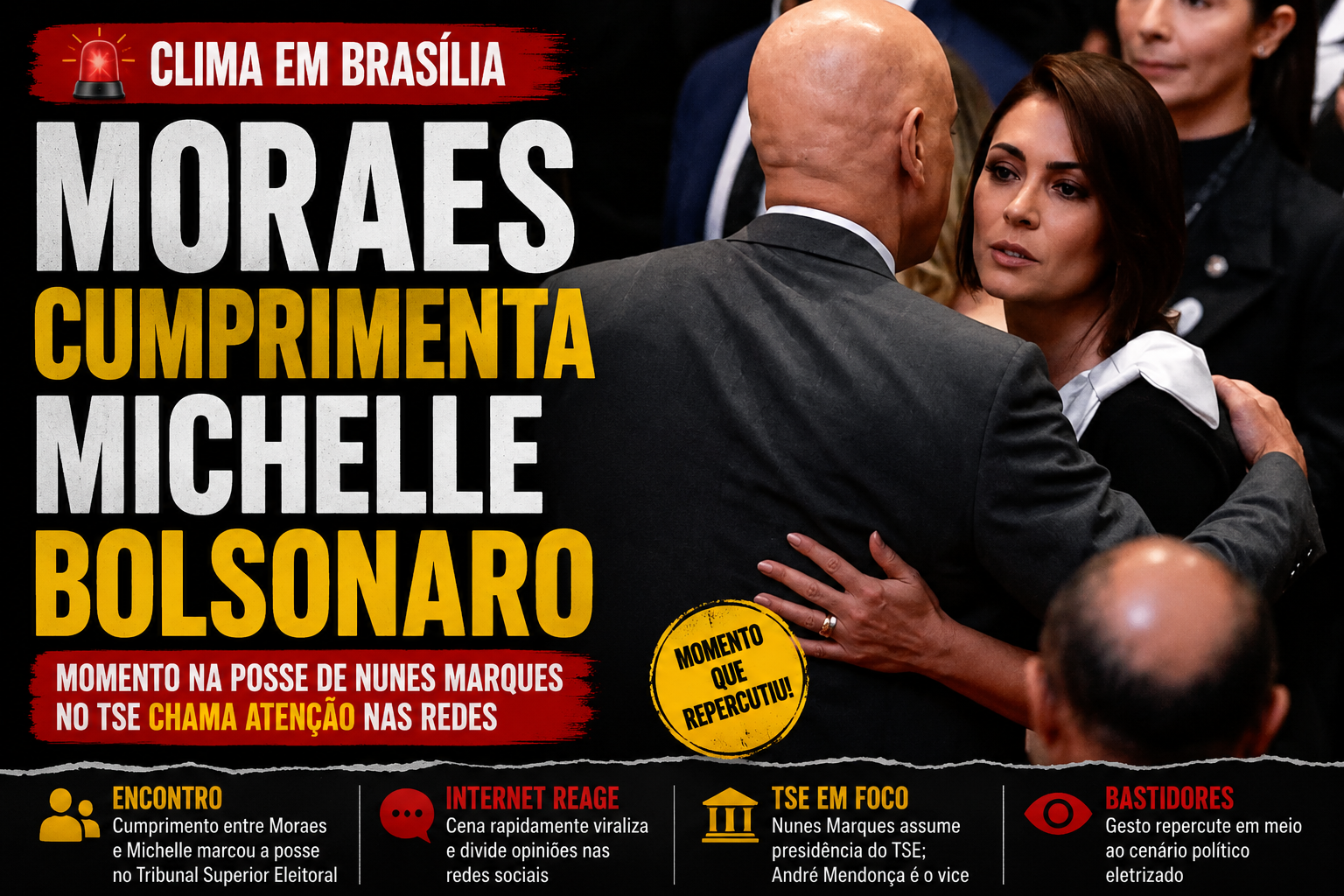 Clima curioso? Cumprimento entre Moraes e Michelle Bolsonaro chama atenção no TSE